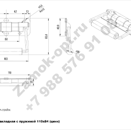 Ручка накладная с пружиной 110х84 (цинк) чертеж