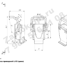 Замок-защелка приварной L-55 (цинк) чертеж