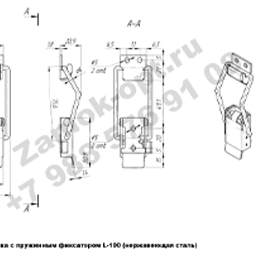 Замок-защелка с пружинным фиксатором L-100 нержавейка чертеж