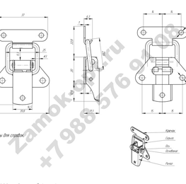 Замок Р-323 мебельный (цинк) чертеж