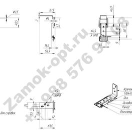 Замок-защелка 2 ГОСТ 14225-83 L=100 (цинк) чертеж