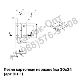 Петля карточная нержавеющая сталь 30х24 Петля карточная нержавеющая сталь 30х24
