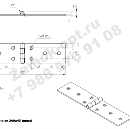 Петля карточная 200х45 чертеж