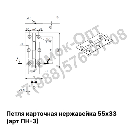 Петля карточная нержавеющая сталь 55х33