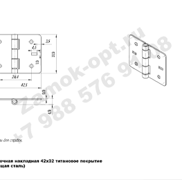 Петля карточная накладная 42х32 чертеж